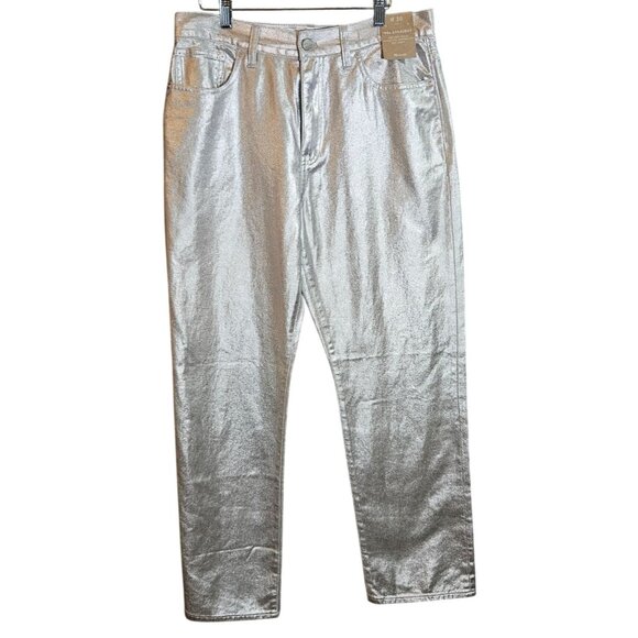 Madewell 90s Straight High-Rise Silver Metallic Jeans W30 Fitted Hip Straight Le - Picture 1 of 11